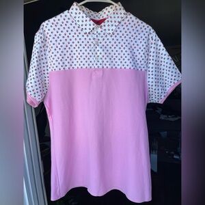 Root Men's Pink Short-Sleeve Polo Shirt with Patterned Yoke
